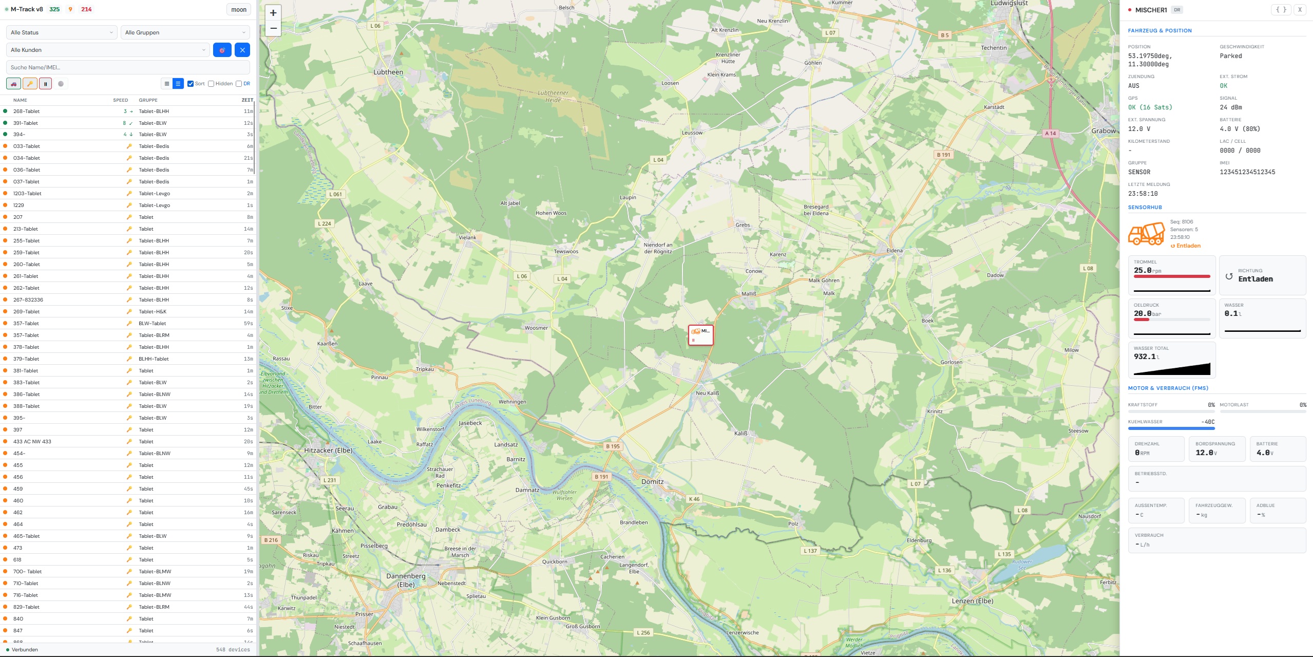 M-Track v8 Flottenmanagement mit Live-Karte